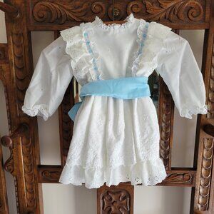 Vintage 1983 White Dress with Blue Satin Sash